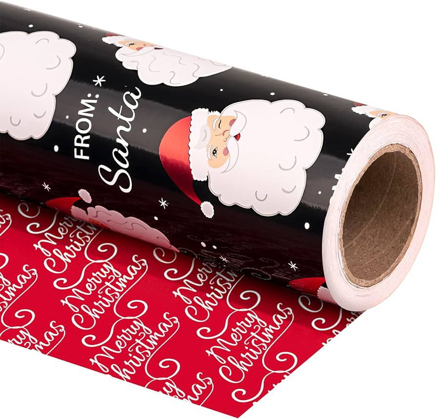 WRAPAHOLIC Reversible Christmas Wrapping Paper - Mini Roll - 17 Inch X 33 Feet - Black Jolly Sant... | Amazon (US)
