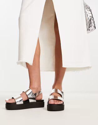 South Beach metallic double strap sandal in silver | ASOS (Global)