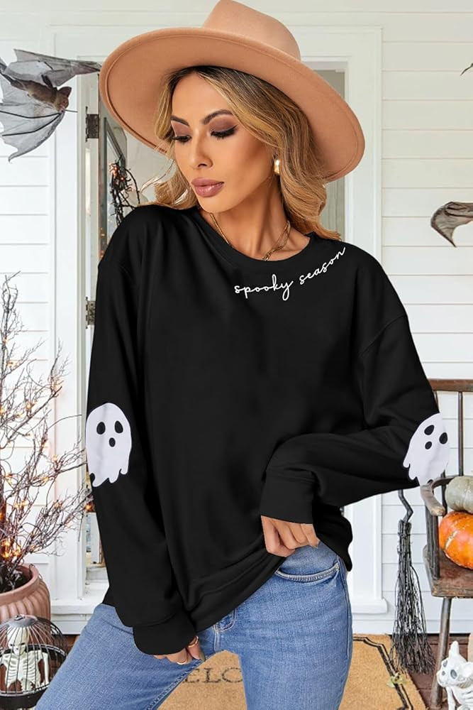HEBBE Halloween Sweatshirt Women Spooky Season Sweatshirts Ghost Pullover | Amazon (US)