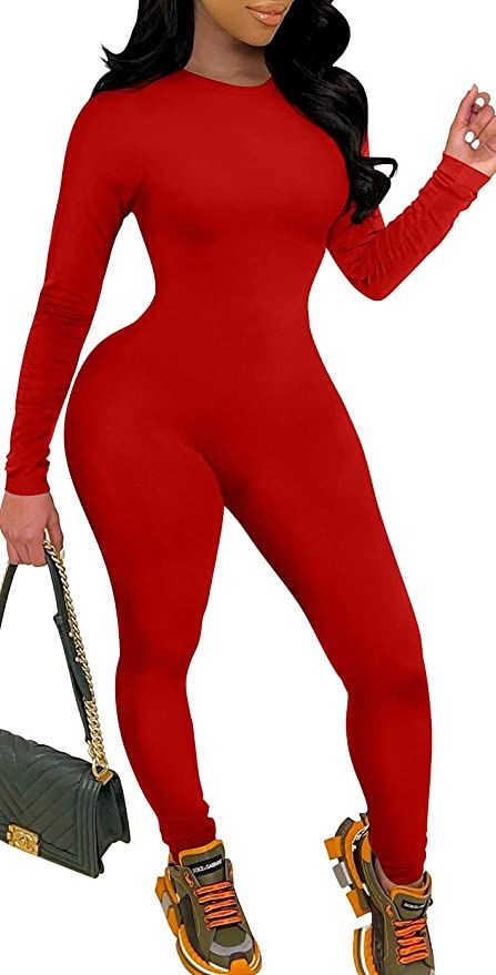 GOBLES Women's Sexy One Piece Outfits Long Sleeve Back Zipper Bodycon Jumpsuit Rompers | Amazon (US)