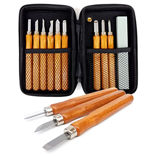 14 Piece Wood Carving Tools Set with Whetstone and Protective Case, Chisels, Gouges, Scrapers, V Par | Amazon (US)