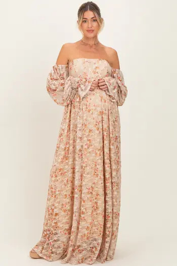 Color Floral Lace Smocked Long Sleeve Off Shoulder Maxi Dress | Nordstrom