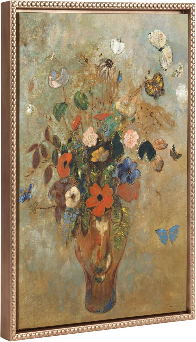 Kate and Laurel Sylvie Beaded Still Life with Flowers Vintage Framed Canvas Wall Art by Odilon Re... | Amazon (US)