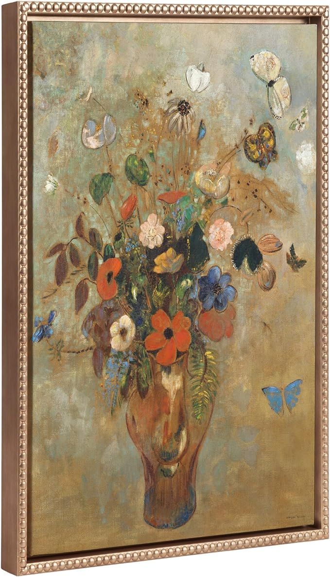 Kate and Laurel Sylvie Beaded Still Life with Flowers Vintage Framed Canvas Wall Art by Odilon Re... | Amazon (US)