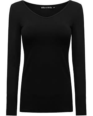 OThread & Co. Women's Long Sleeve T-Shirt V-Neck Basic Layer Stretchy Shirts | Amazon (US)