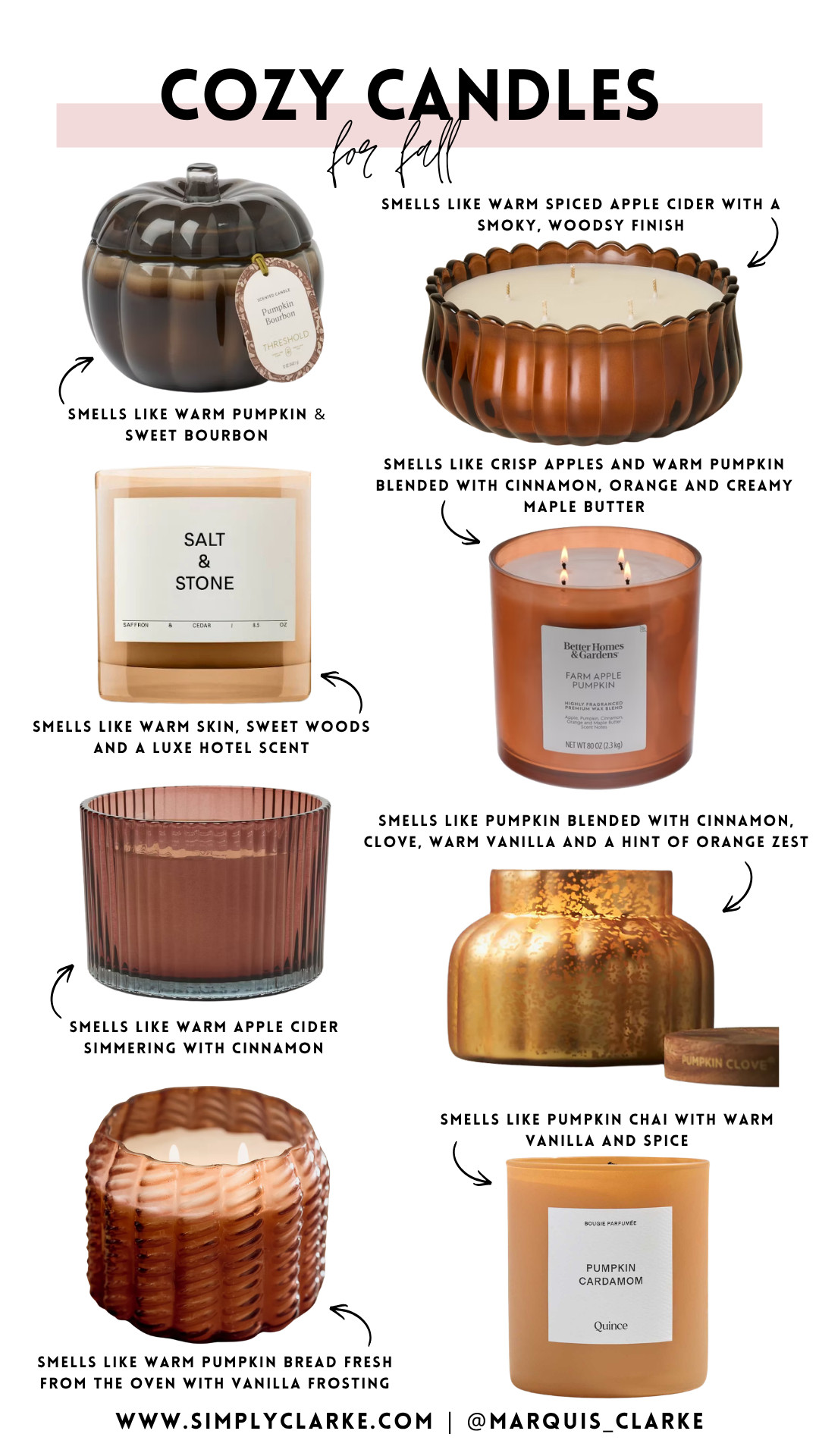 The cozy candle edit! From sweet pumpkin and warm vanilla to spiced apple cider and luxe woody scents, these fall favorites will make your whole home smell like the season!

fall candles - cozy home finds - pumpkin candles - apple cider candle - fall home decor - seasonal scents

 

 #LTKmomlife #LTKSeasonal #LTKHome