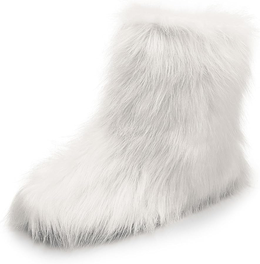 DREAM PAIRS Women's Faux Fur Boot Furry Snow Boot Mid Calf Boots Warm Flat Outsole Fur Lined Fash... | Amazon (US)