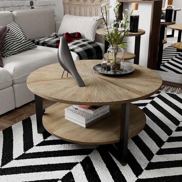 Solid Wood Round Coffee Table, Living Room Cocktail Table With Storage Shelf | Wayfair North America