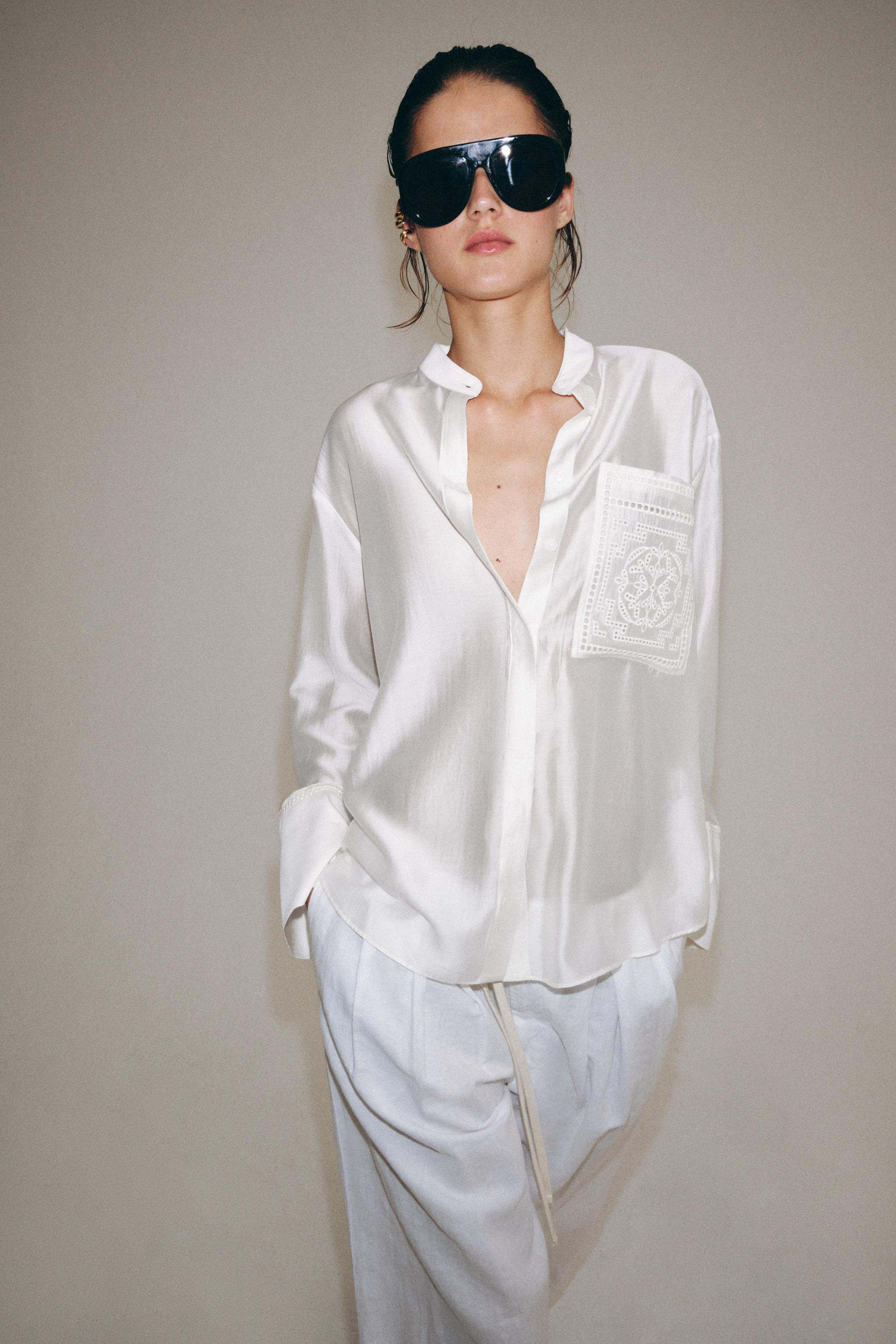ZW COLLECTION EMBROIDERED POCKET SHIRT | Zara UK