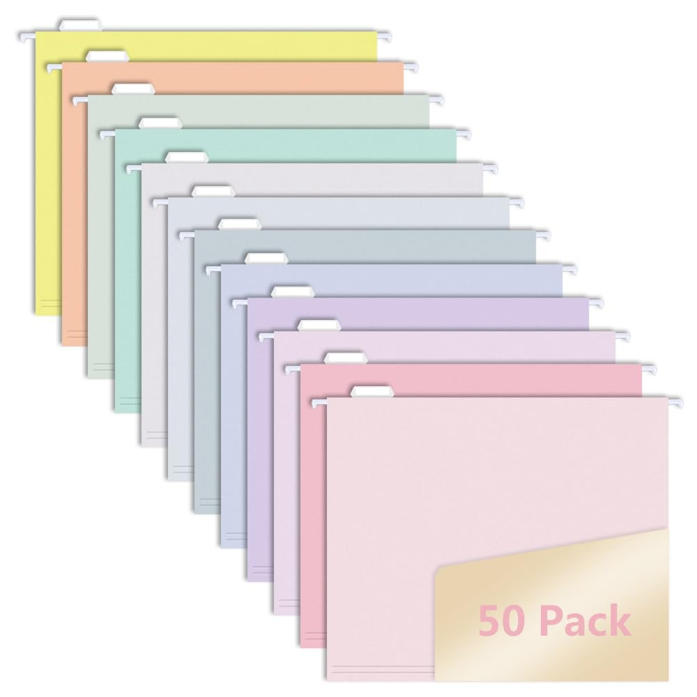 50pcs MagDurnus Hanging File Folders, Pastel Color Design,Letter Size with 1/5 Adjustable Cut Tab... | Amazon (US)