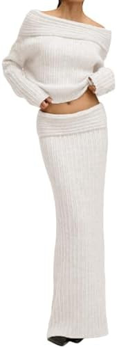 Unybwonn Skirt Sets Women 2 Piece Outfits off the Shoulder Sweater and Knitted Skinny Maxi Skirts... | Amazon (US)