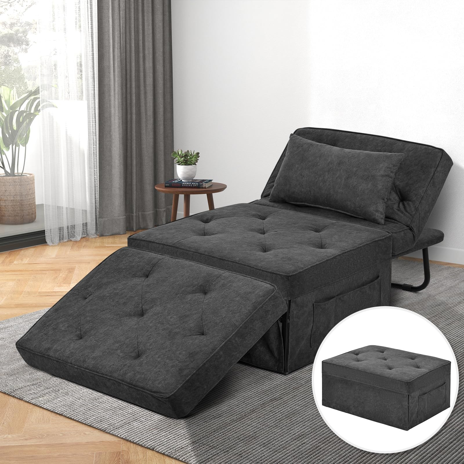 Convertible Sofa Bed, 4 in 1 Multi-Function Folding Ottoman Bed with Adjustable Backrest, Modern ... | Amazon (US)