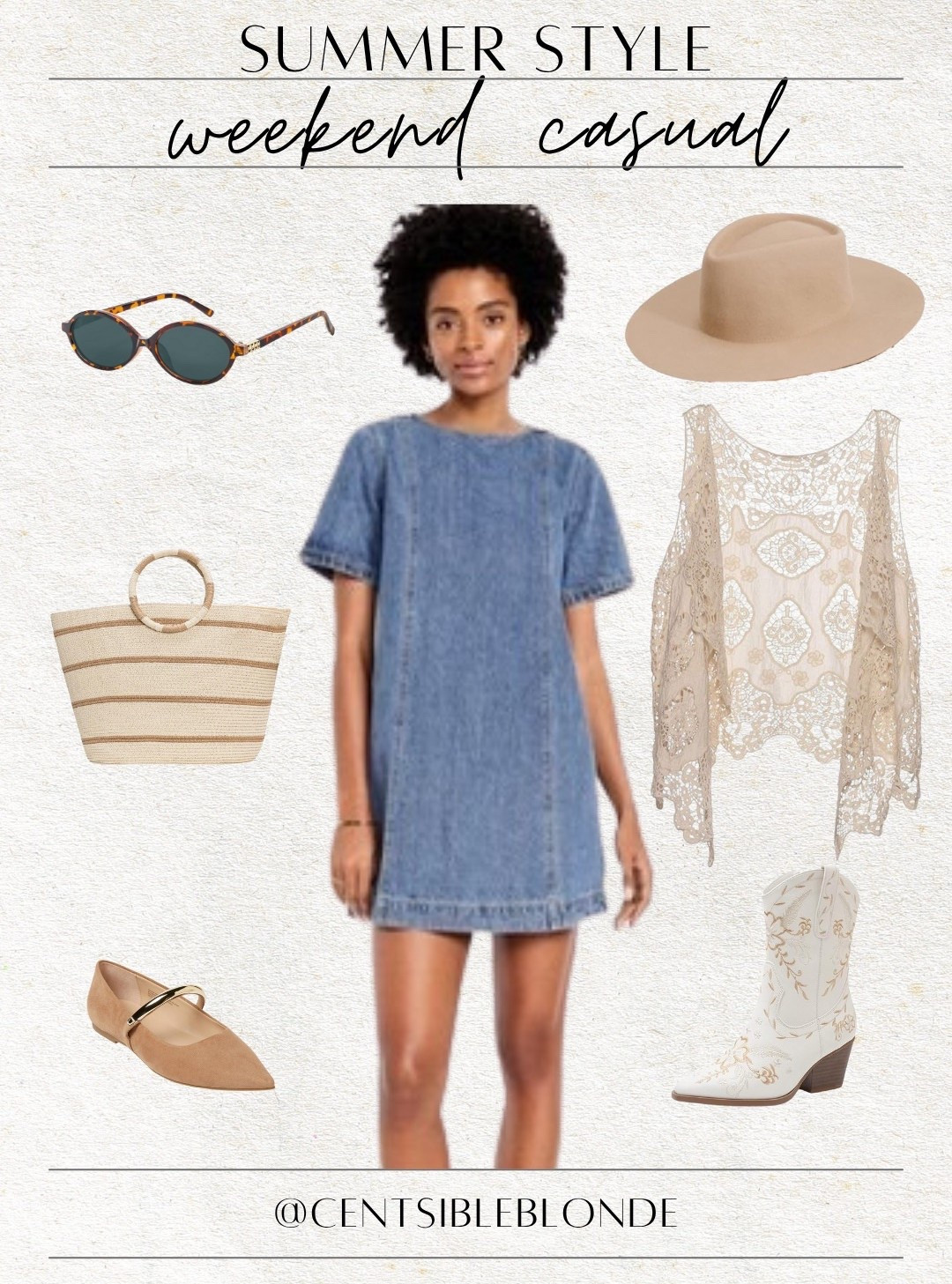 Denim dress, short sleeve dress, wide brim hat, tan hat, sunglasses, handbag, tote bag, flats, ballet flats, ankle boots, cowboy boots, western boots, weekend style, weekend outfit, summer style, summer outfit, weekend casual, concert outfit, country concert, felt hat, ivory boots, cream boots, pointed toe flats, work flats

#LTKSeasonal #LTKMidsize #LTKFindsUnder100