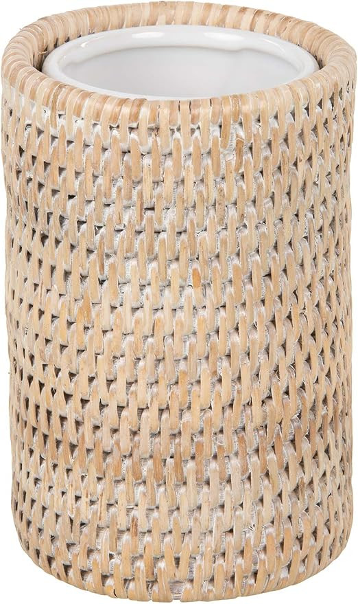 Kouboo La Jolla Rattan Bathroom Tumbler and Toothbrush Holder (10 fl.oz.), White-Wash | Amazon (US)