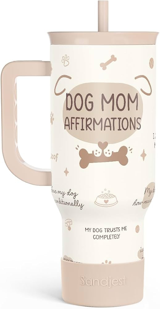 SANDJEST Dog Mom 40oz Tumbler With Handle and Straw, Dog Mom Affirmation Insulated Stainless Stee... | Amazon (US)