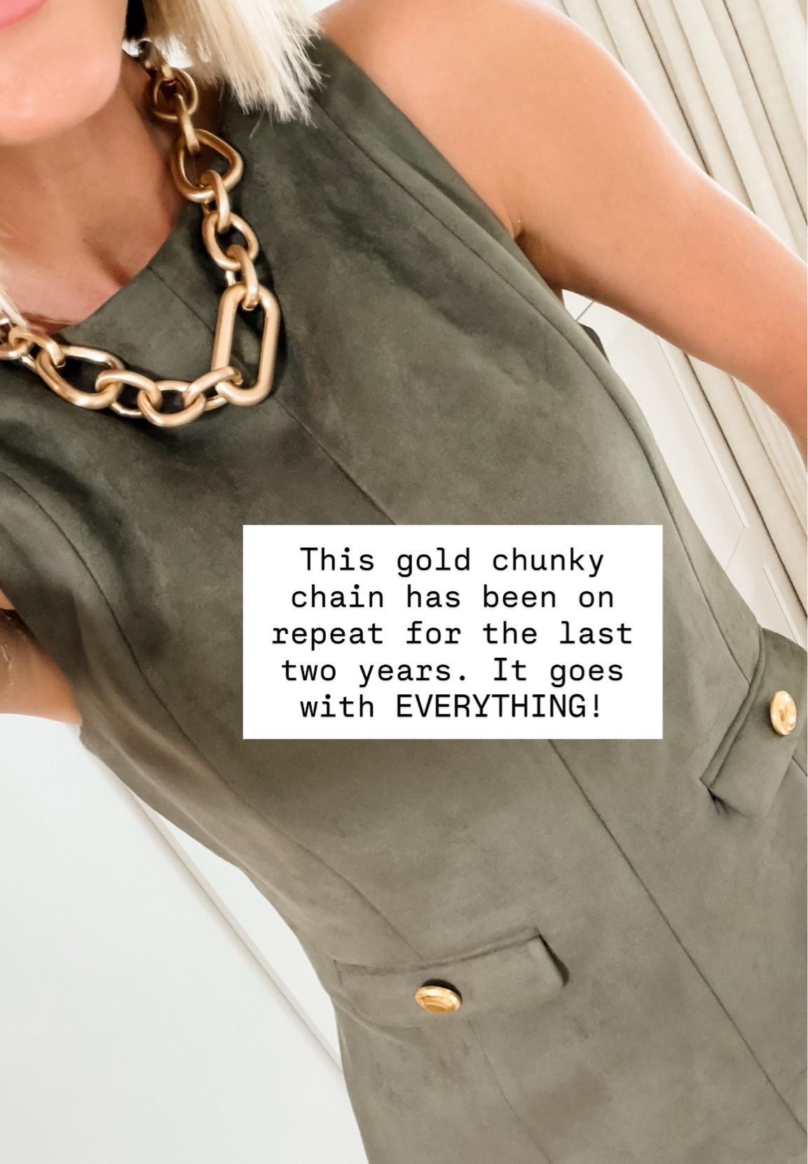 I have truly worn this gold chunky necklace so many times with so many different looks! It goes with everything and looks so chic!

Loverly Grey, gold necklace, statement necklace, chain necklace, accessories, jewelry, fall accessories

#LTKSeasonal