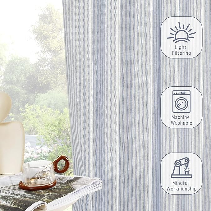 RYB HOME Kitchen Curtains 36 inch Length for Cafe Bathroom Small Window, Striped Linen Pinstripe ... | Amazon (US)