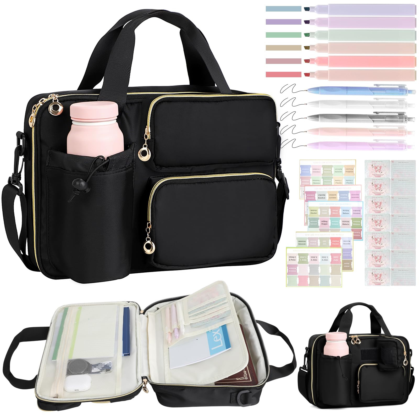 Bible Cover Case for Women, Large Bible Bag with Removable Pencil Case, Water Bottle Pocket and S... | Amazon (US)