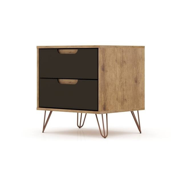 Carson Carrington Ladkolen Mid-century Modern 2 Drawer Wood Nightstand - Nature and Textured Grey | Bed Bath & Beyond