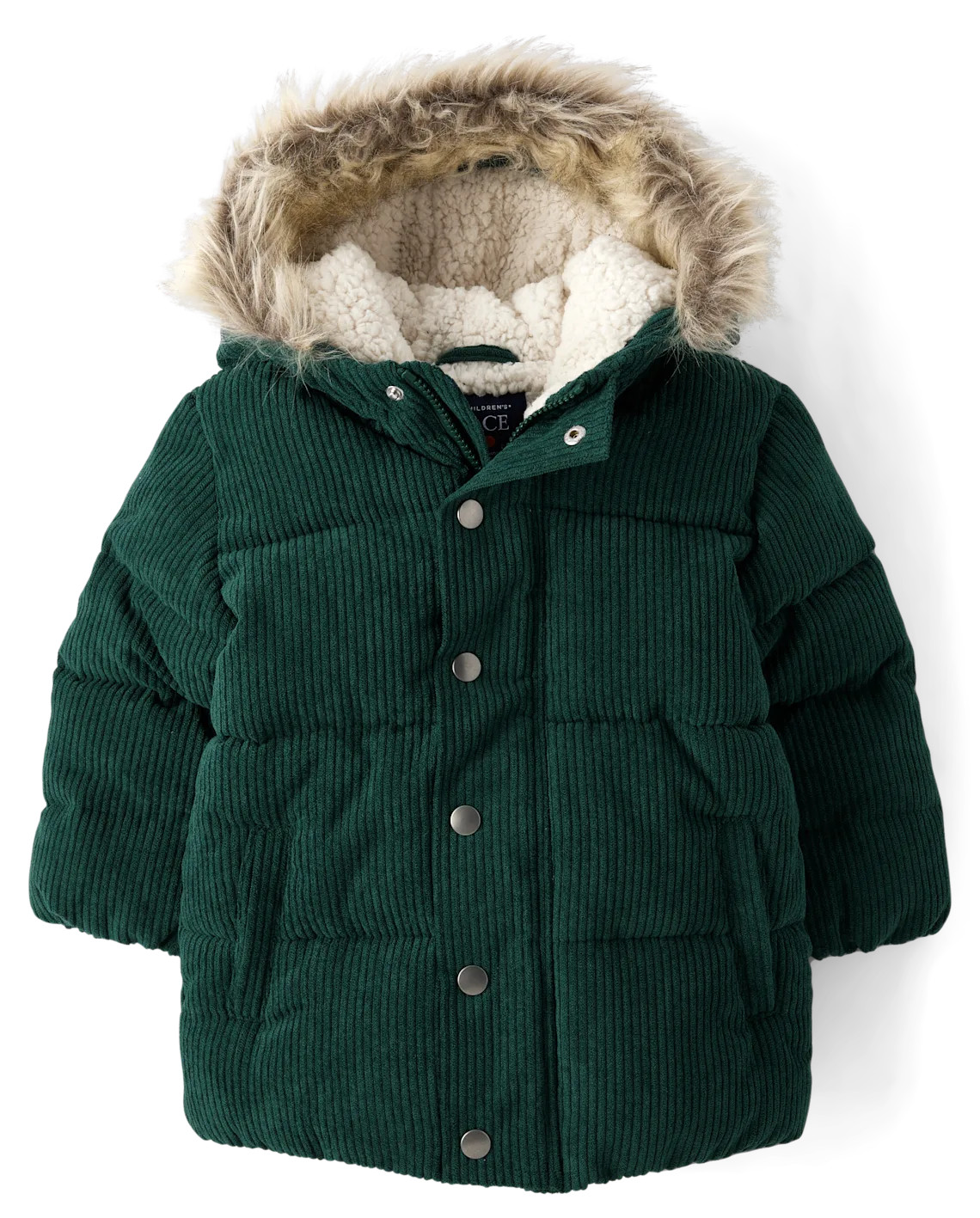 Baby And Toddler Embroidered Tree Heavyweight Sherpa Lined Corduroy Puffer Jacket - green | The Children's Place