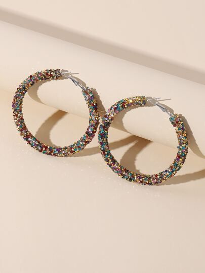 Colorful Rhinestone Decor Hoop Earrings | SHEIN