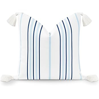 Hofdeco Premium Coastal Hampton Style Patio Indoor Outdoor Throw Pillow Cover Only, 18"x18" Water... | Amazon (US)