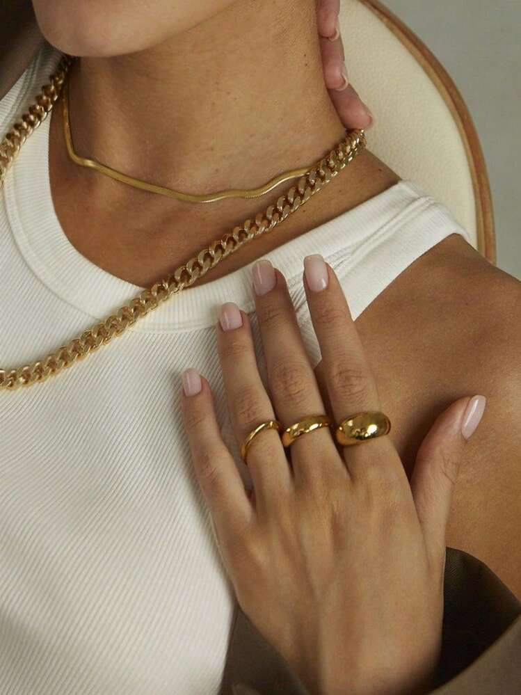 14K Gold Plated Stackable Rings Set For Women | 3 Chunky Statement Rings Pack | Stackable Bands S... | SHEIN