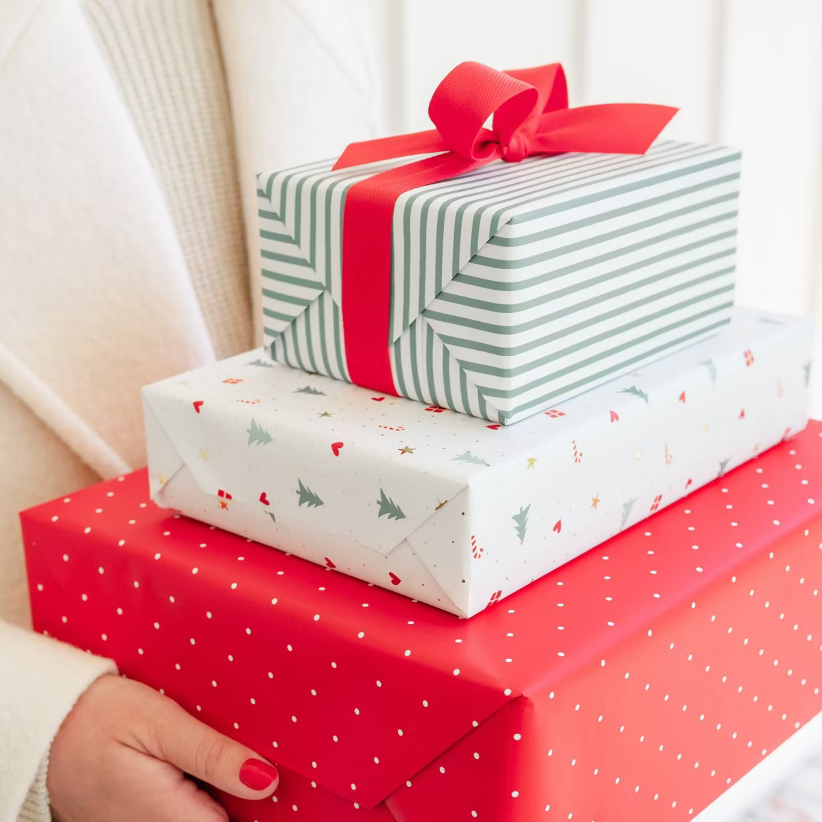 118"x30" Christmas Pinstripe Wrapping Paper Green/White - Sugar Paper™ + Target | Target