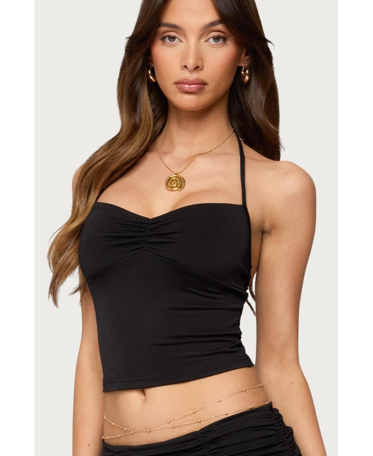 Edikted Women's Romee Ruched Halter Top - Black | Macy's