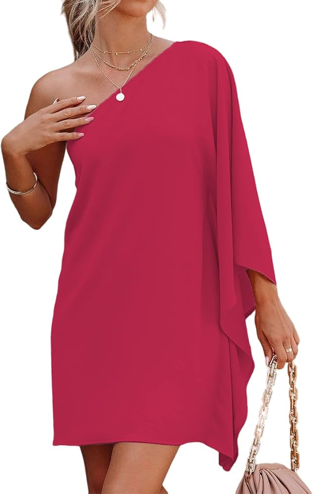 Jhsnjnr Women's Short Wedding Guest One Shoulder Dresses Formal Batwing Sleeve Club Party Cocktai... | Amazon (US)