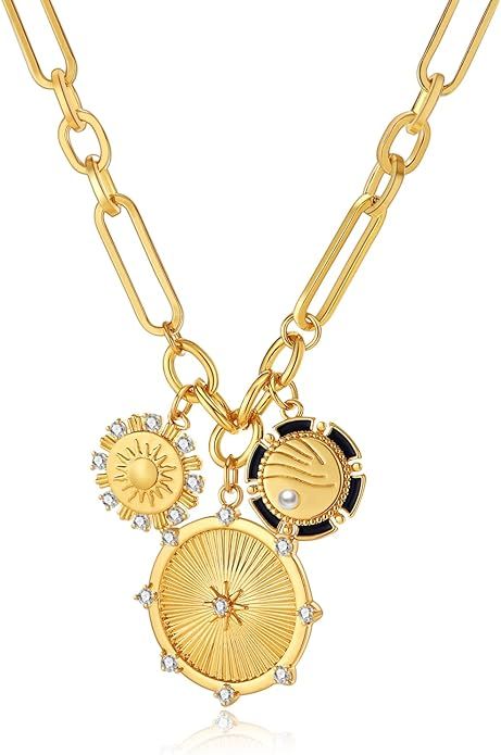 Sun Heart Pendant Necklace for Women Girls - 18K Gold Plated Necklace Gold Jewelry Gifts for Frie... | Amazon (US)