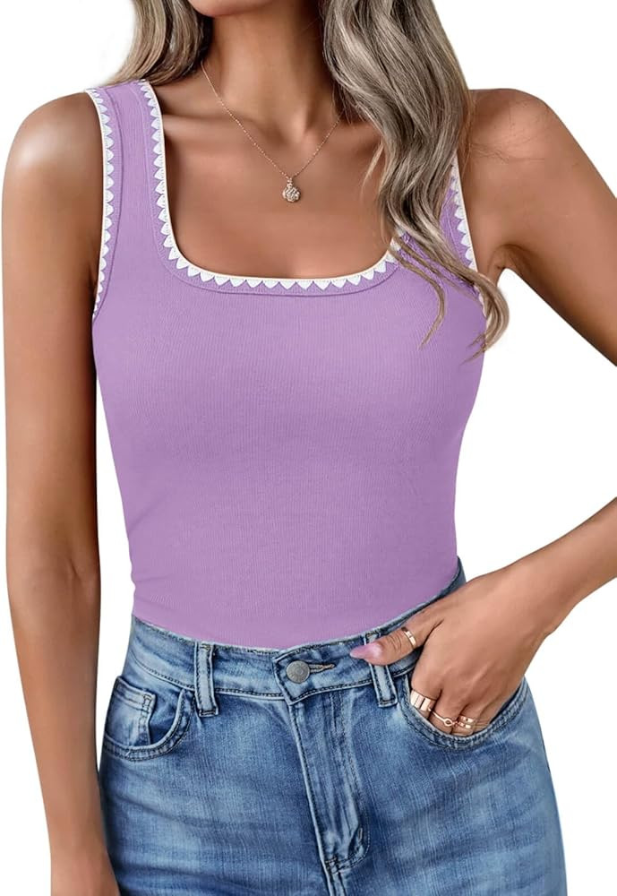 Yousify Women\u2019s Square Neck Tank Tops 2026 Summer Sleeveless Shirts Casual Slim Fitted Color... | Amazon (US)