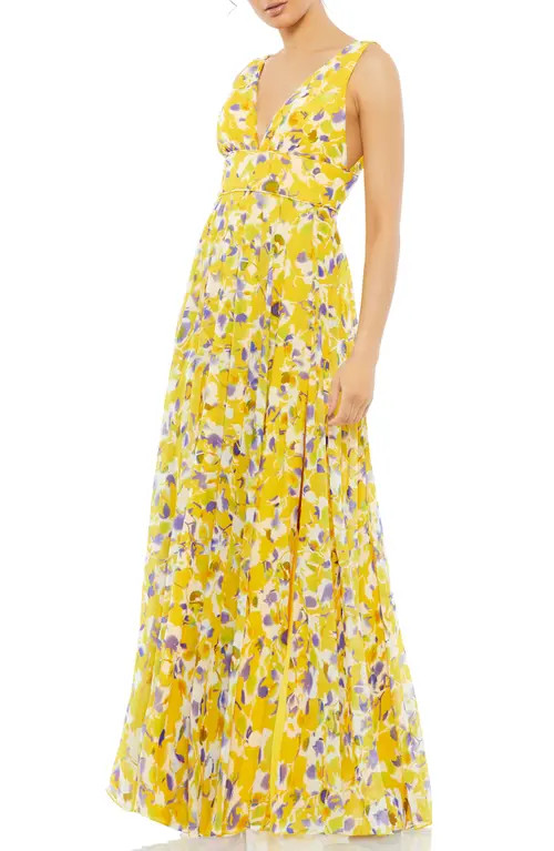 Mac Duggal Empire Waist Floral Chiffon Gown in Yellow Multi at Nordstrom, Size 6 | Nordstrom