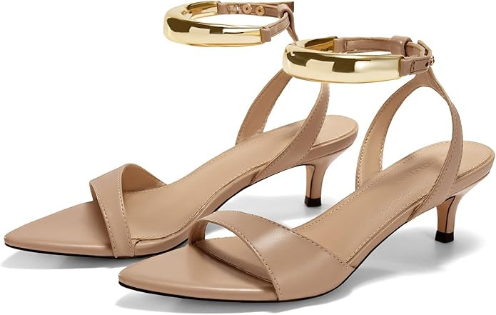 Coutgo Womens Low Kitten Heels Sandals Strappy Pointed Open Toe One Strap Metal Summer Dress Shoe... | Amazon (US)