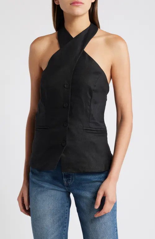 Reformation Tate Cross Neck Linen Top in Black at Nordstrom, Size 4 | Nordstrom