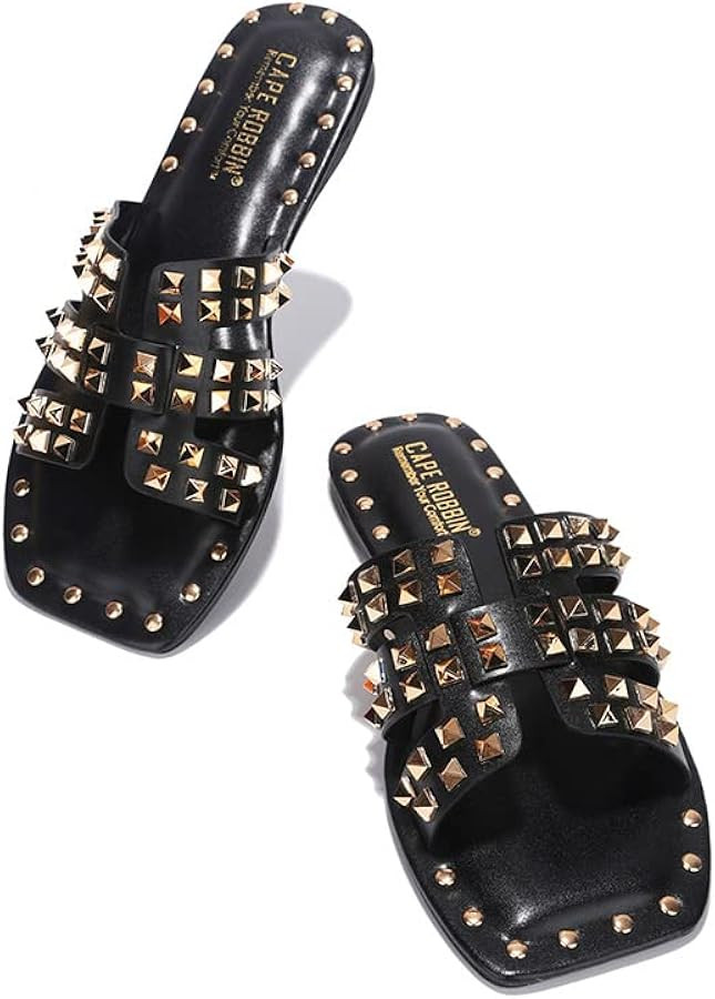 Cape Robbin Amisha Stylish Slide Sandals for Women - Womens Sandals with Gold Spikes - Studded Op... | Amazon (US)