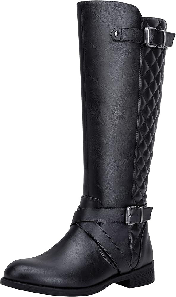 Jeossy Women's 50 Knee High Riding Boots Metal Buckle Calf Boot | Amazon (US)