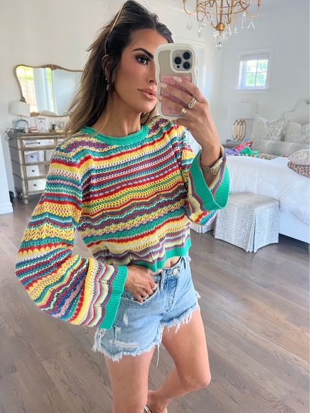 *USE CODE 20EMILY for 20% off!!* Wearing a size small in sweater and 25 in shorts. 

Pink lily, summer fashion, spring fashion, denim shorts, casual outfit, summer sweater, Emily Ann Gemma 

#LTKfindsunder50 #LTKsalealert