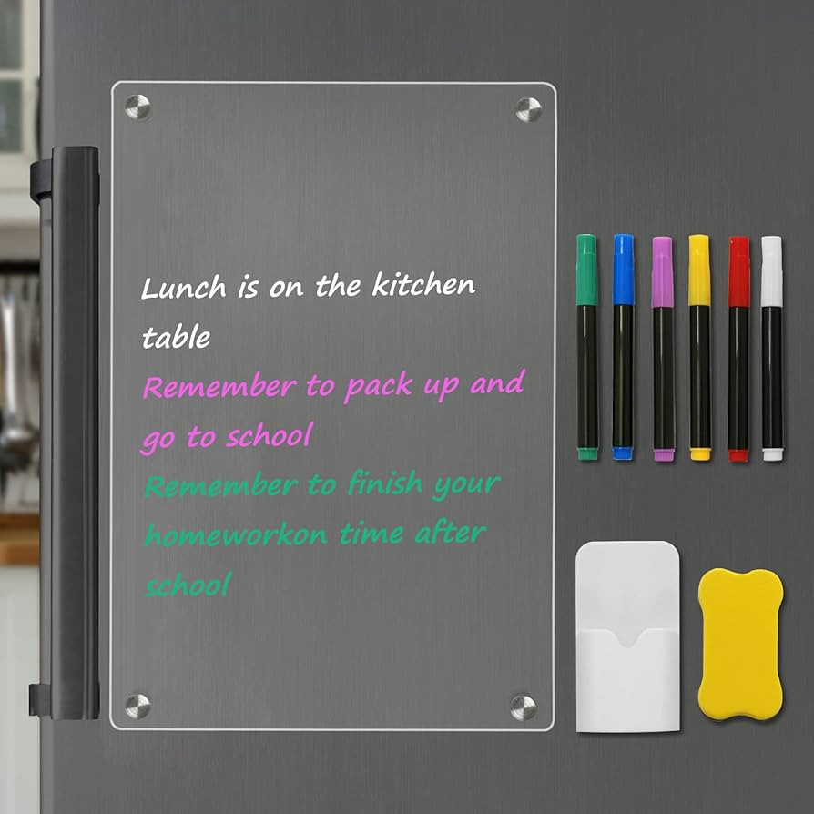 Clear Acrylic Dry Erase Board for Fridge, 12”×8” Magnetic Weekly Meal Planner, Kitchen Menu ... | Amazon (US)