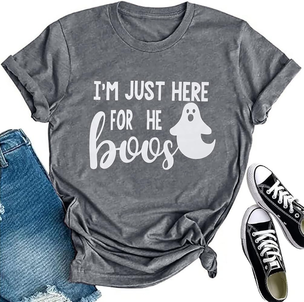 I'm Just Here for The Halloween T Shirts Womens Funny Letter Printed Graphic Tee Tops | Amazon (US)