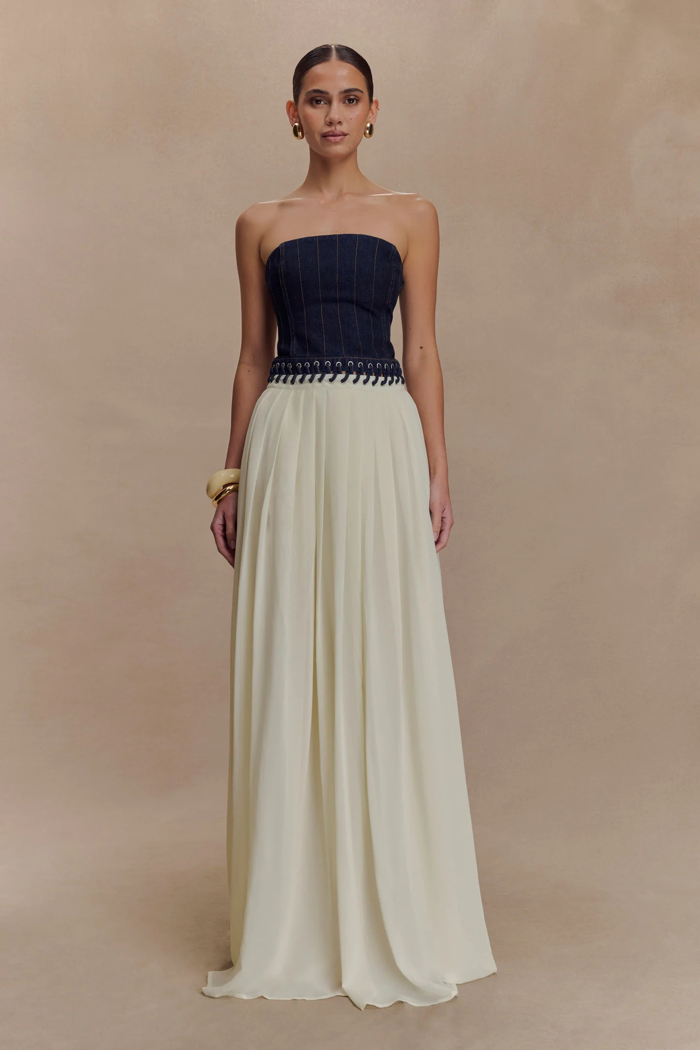 Suella Chiffon Denim Maxi Dress - Indigo Blue | MESHKI US