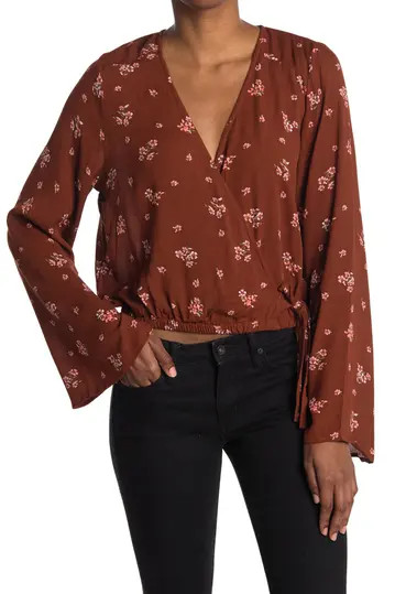 Floral Surplice Bell Sleeve Crop Top | Nordstrom Rack