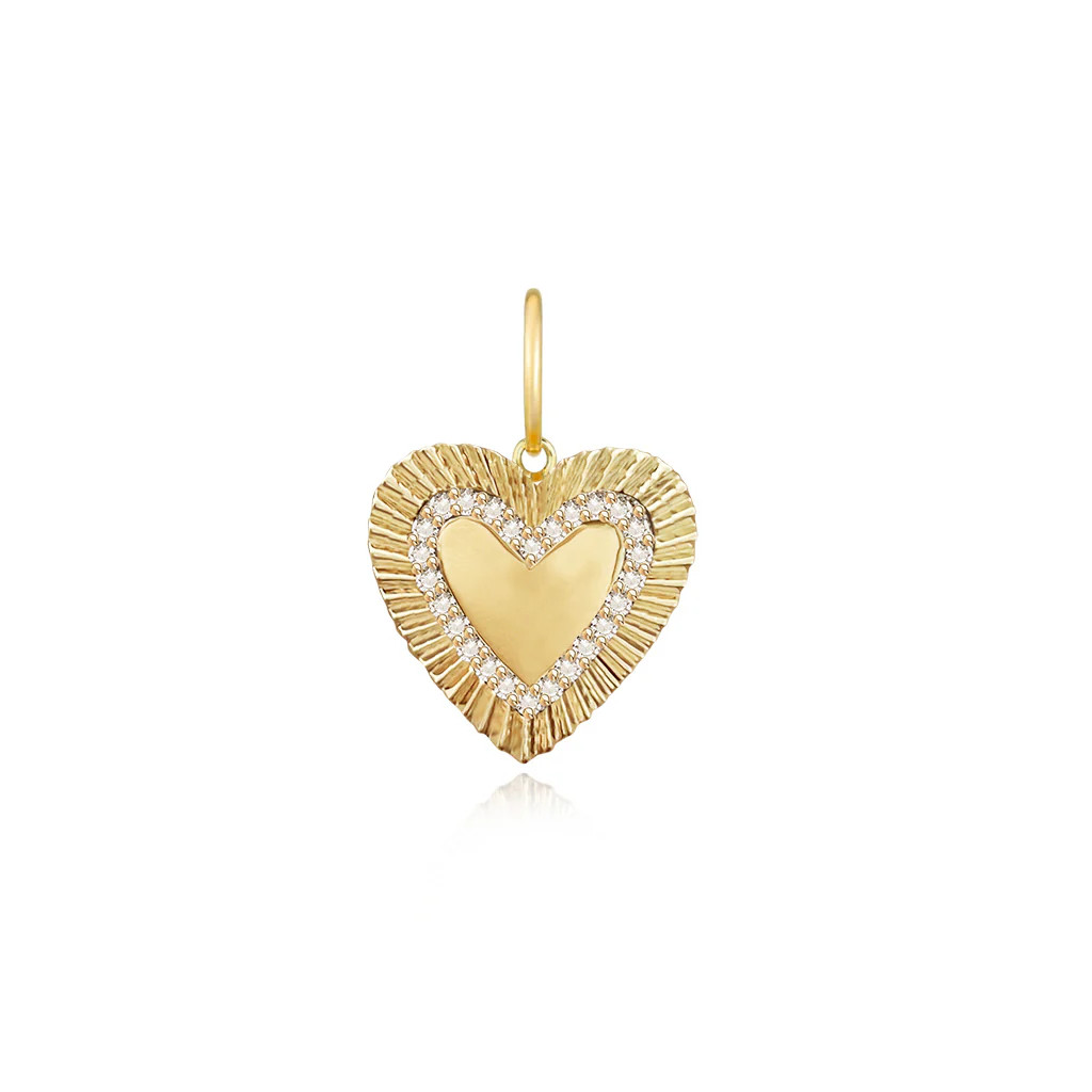 Small Fluted Pave Outline Heart Charm | Alev Jewelry