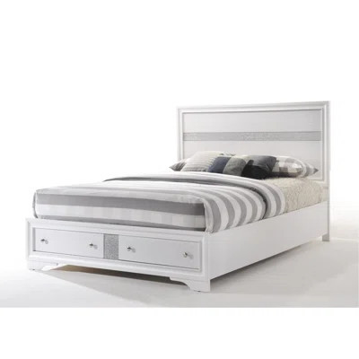 White Storage Queen Size Bed - Rubber Wood No Box Spring Needed 3 Slats + 5 Panels 2 Drawers With Feature And Full Extension Finish For Acrylic & Vene | Wayfair North America