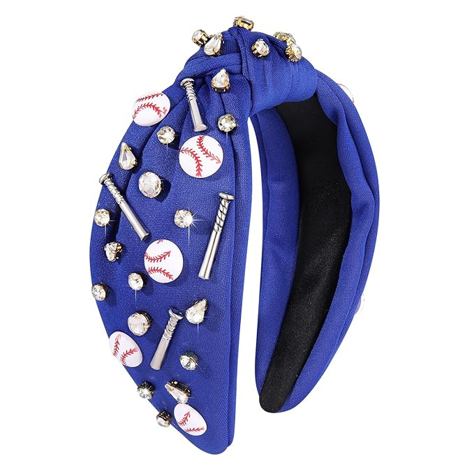 Women's Embellished Headband with Baseball Charms - Wide Knotted Headpiece, Jeweled Crystal Embel... | Amazon (US)