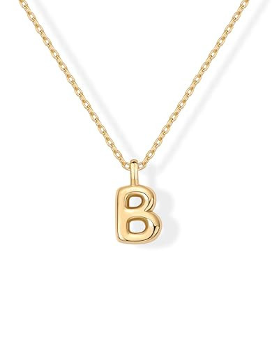 PAVOI 14K Yellow Gold Plated Dainty Chunky Bubble Initial Letter Pendant Necklace for Women - Alphabet Necklace - Letter B | Amazon (US)