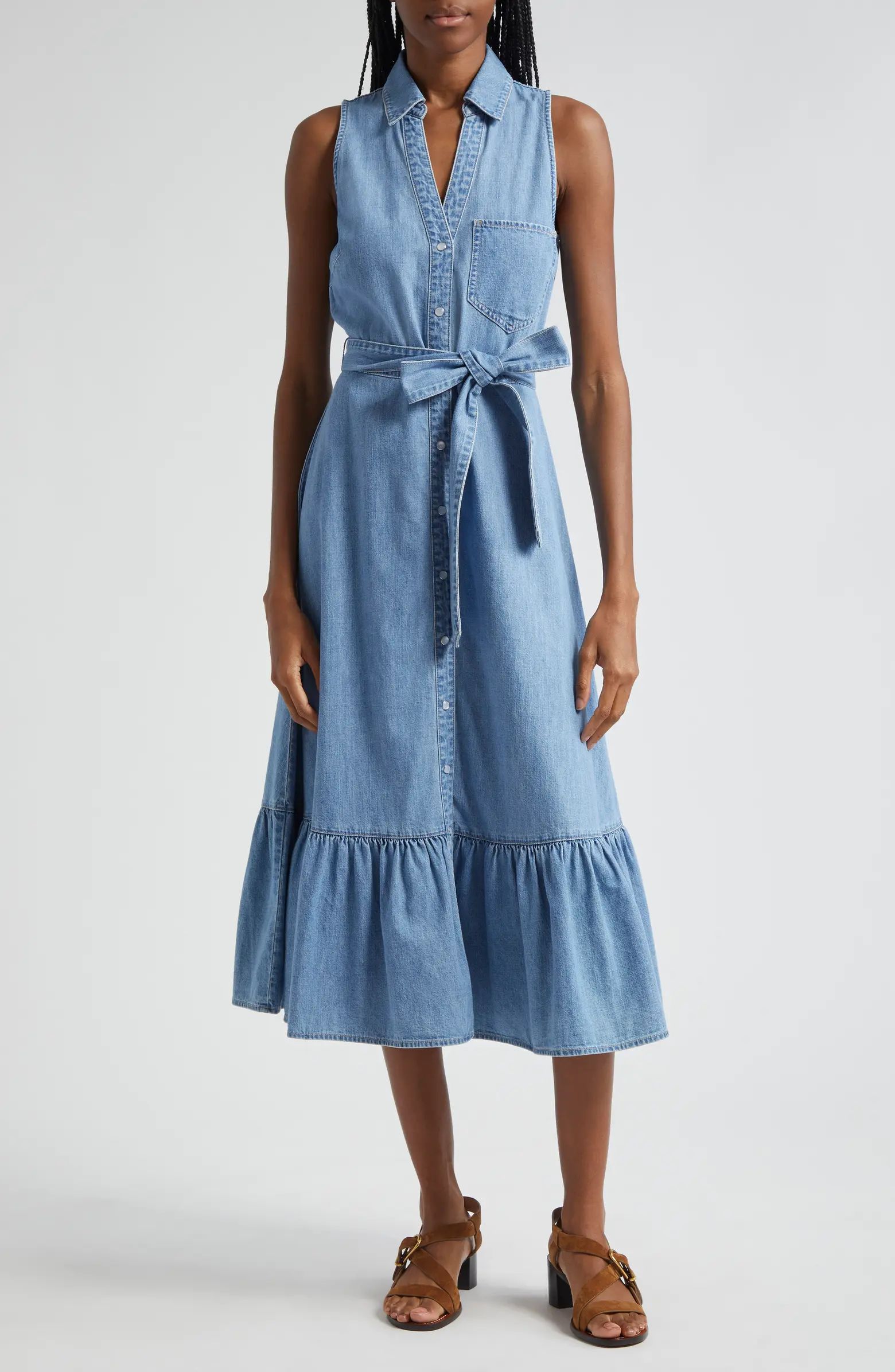 Veronica Beard Edwina Sleeveless Cotton Denim Midi Shirtdress | Nordstrom | Nordstrom