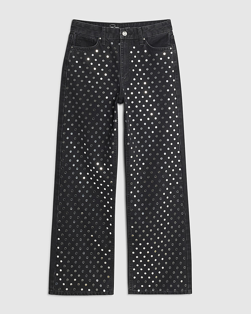 Black Mirror Studded Relaxed Straight Jeans | River Island UK & IE