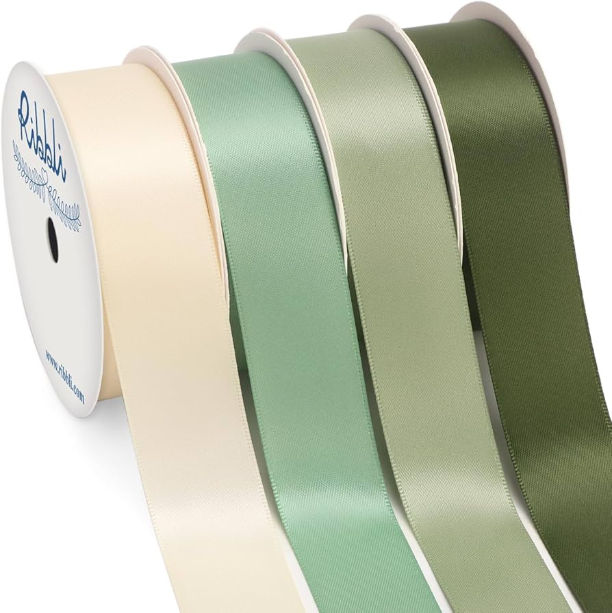 Ribbli Sage Green Satin Ribbon 1 Inch x 4 Rolls Total 40 Yards- Ivory/Sage/Dusty Sage/Moss Green ... | Amazon (US)