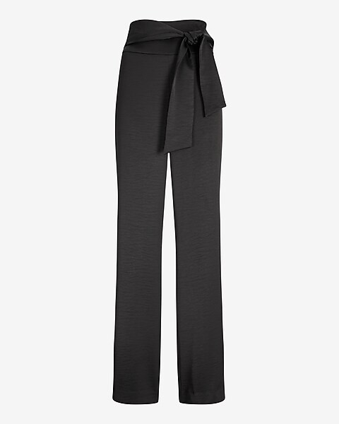 Super High Waisted Satin Tie Waist Trouser Pant | Express